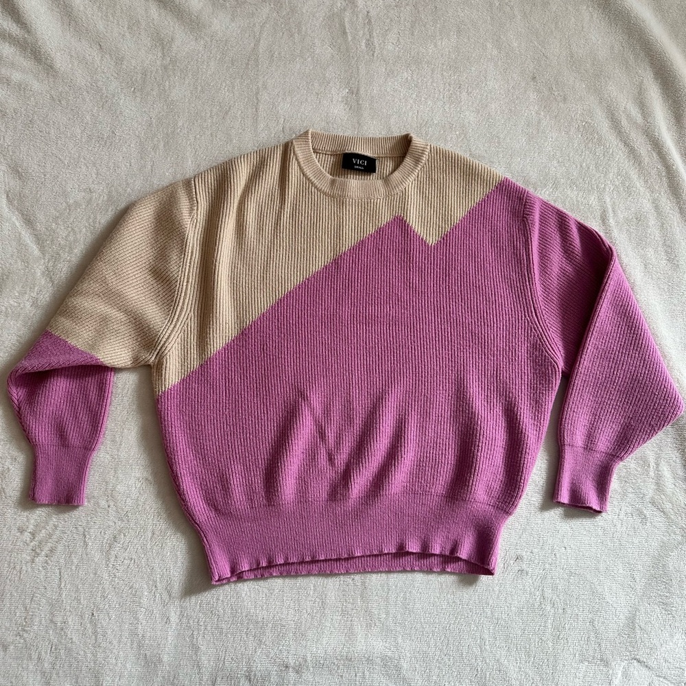 Vici Pink and Tan Color Block Sweater